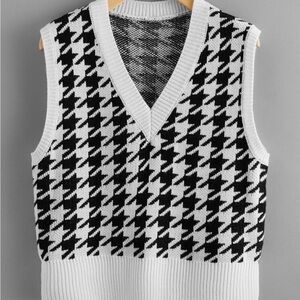 Black and White Houndstooth Sweater Vest